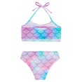 thumbnail image 4 of TiaoBug Girls 2 Pcs Mermaid Bikini Sets Shiny Halter Ruffles Crop Top with Triangle Brief Bathing Suit Tankini Pink Blue B 130, 4 of 5