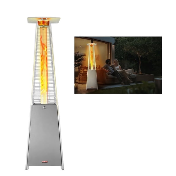 Propane Patio Heater 48000BTU Pyramid w/Wheels for Outdoor Patio Silver
