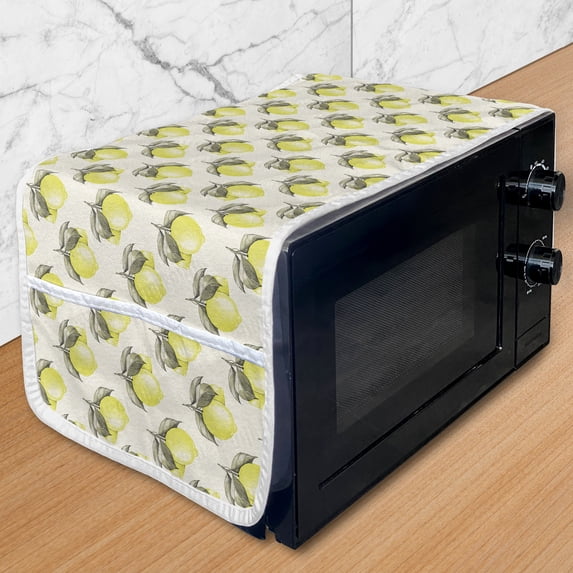 Nature Microwave Oven Cover, Fresh Lemon Lime Tree Branch Fresh Season Juice Food Fruit, Water Resistant Organizer with Pockets for Kitchen, 36" x 12", Eggshell Army Green, by Ambesonne