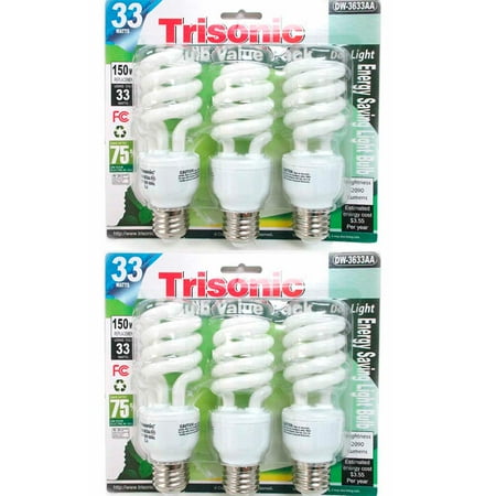 Watt 6 Light - 6 PC Daylight Bulb Light 33 W Energy 150 Watt Output White Compact Fluorescent