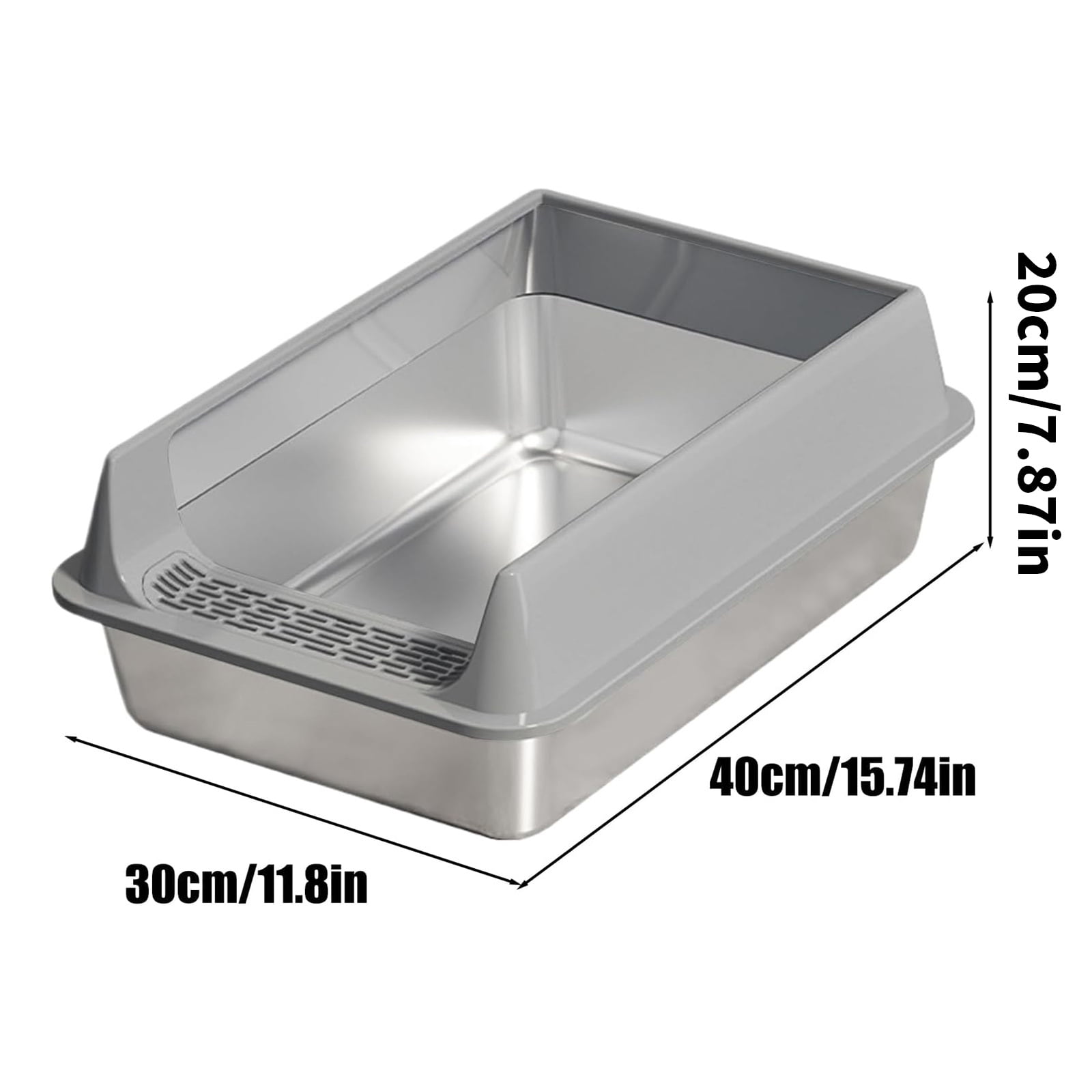 Semi Enclosed Cats Litter Box With Airflows Design Stainless Steel Scratchproof Low Entry Litter Container For Large Cats