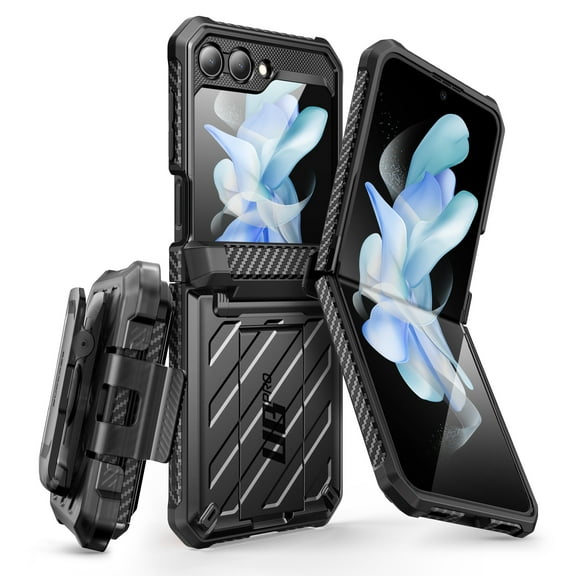 SUPCASE Unicorn Beetle Pro Series Case for Samsung Galaxy Z Flip 5 5G (2023), [Hinge Protection] Dual Layer Rugged Protective Case with Holster & Kickstand (Black)
