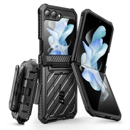 SUPCASE Unicorn Beetle Pro Series Case for Samsung Galaxy Z Flip 5 5G (2023), [Hinge Protection] Dual Layer Rugged Protective Case with Holster & Kickstand (Black)