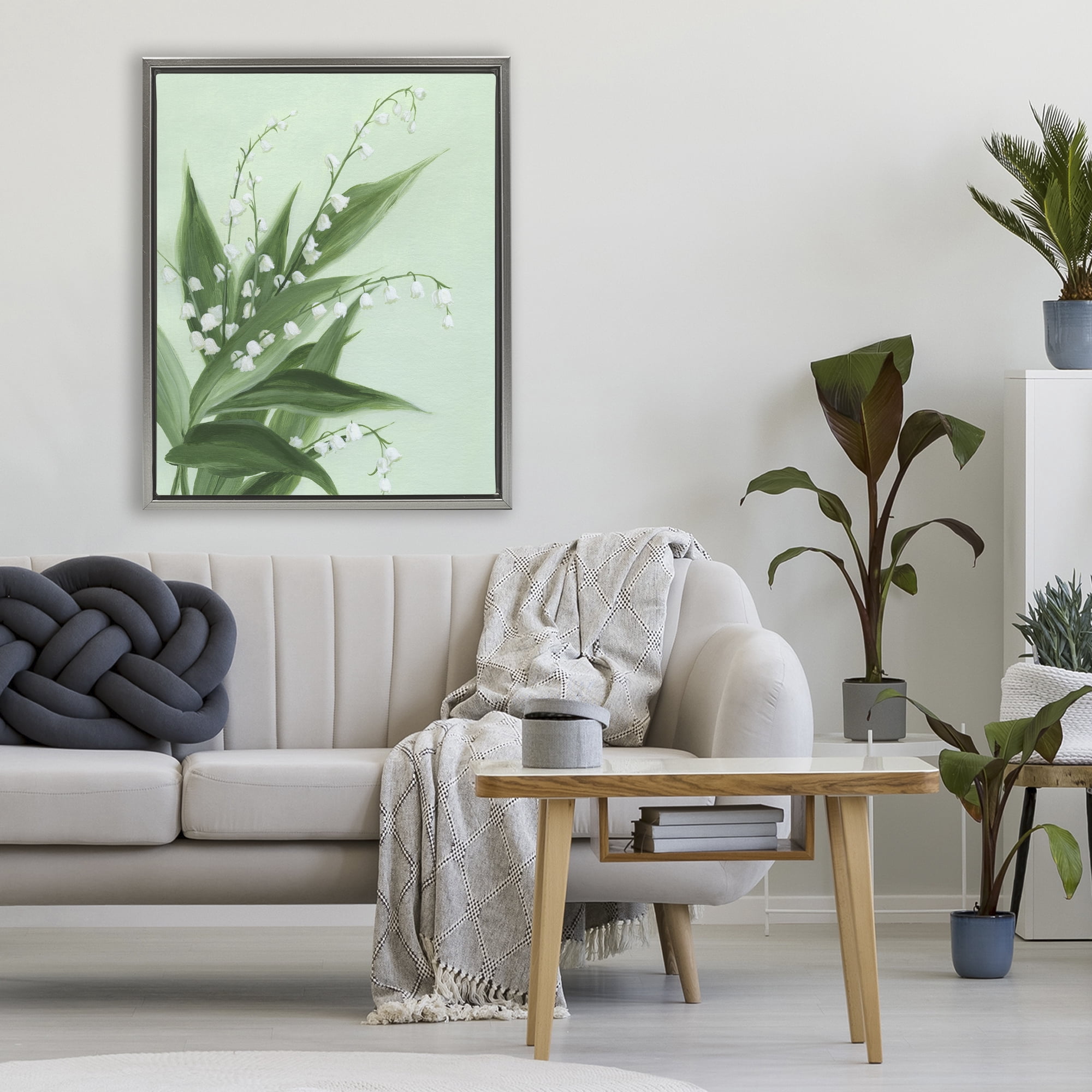 Stupell Industries Verdant Lily Of Valley Gray Framed Floater Canvas Wall Art, design by Grace Popp