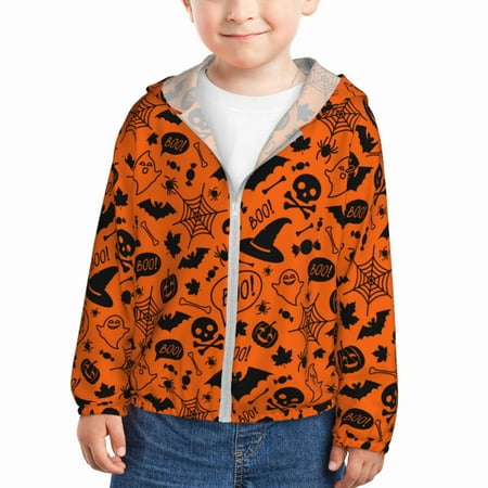 

Qekee Happy Halloween 6 Print UPF 50+ Kids Sun-Protective Hooded Long Sleeve Rash Guard for Fishing Water Beach Sports -4 Years