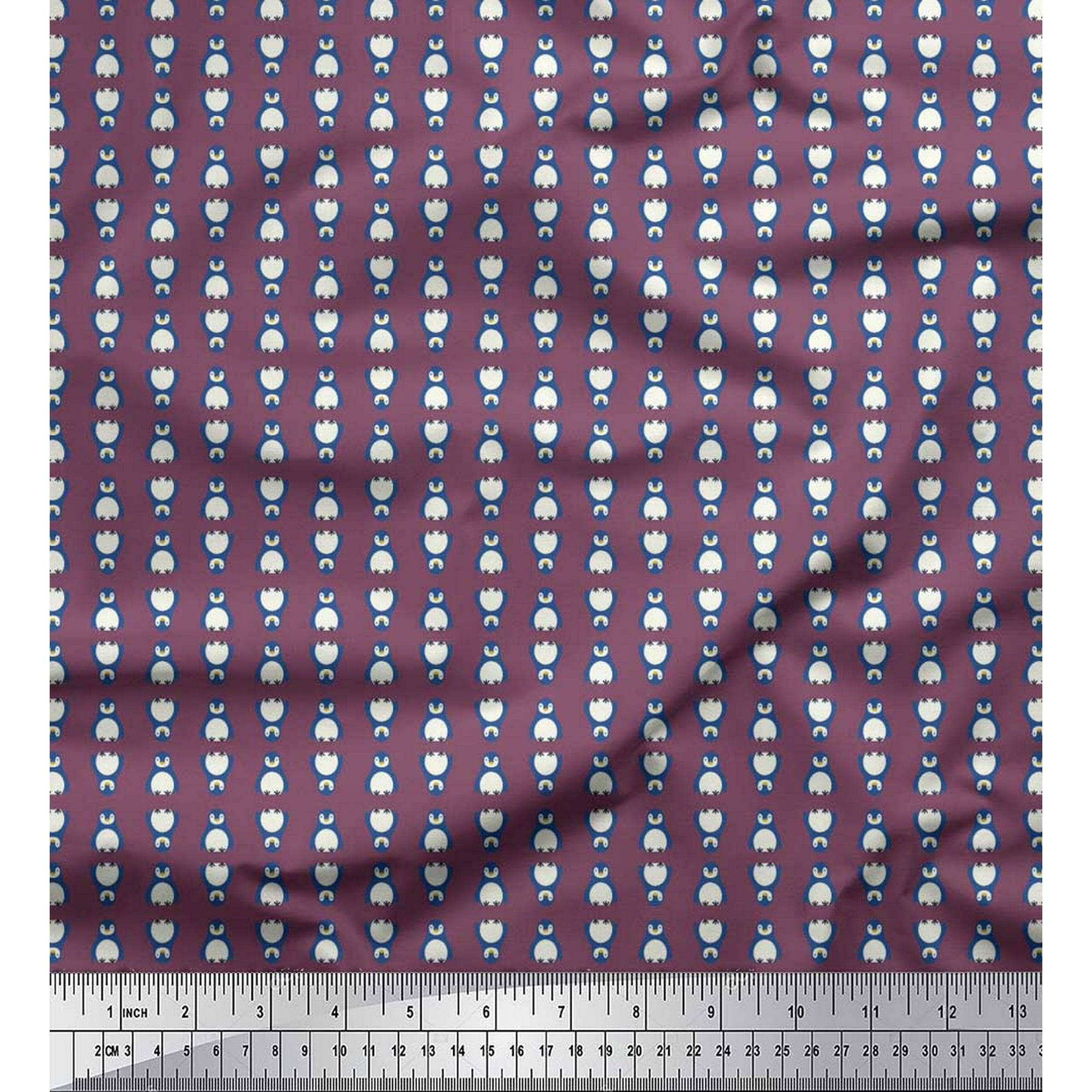  Soimoi Purple Cotton Jersey Fabric Penguin Ocean Print
