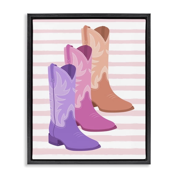 Stupell Industries Bohemian Striped Pastel Cowgirl Boots Black Floating Frame Canvas Art, 17 x 21, by Martina Pavlova