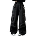 thumbnail image 2 of ITSAME Teen Girls Wide Leg Cargo Pants Elastic Waist Multi-Pocket Loose Fit Casual Fashion Full Length Pants Black Size 12, 2 of 7