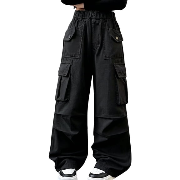 Iyufng Summer Girls Solid Color Cargo Pants, Casual Straight Leg Pants