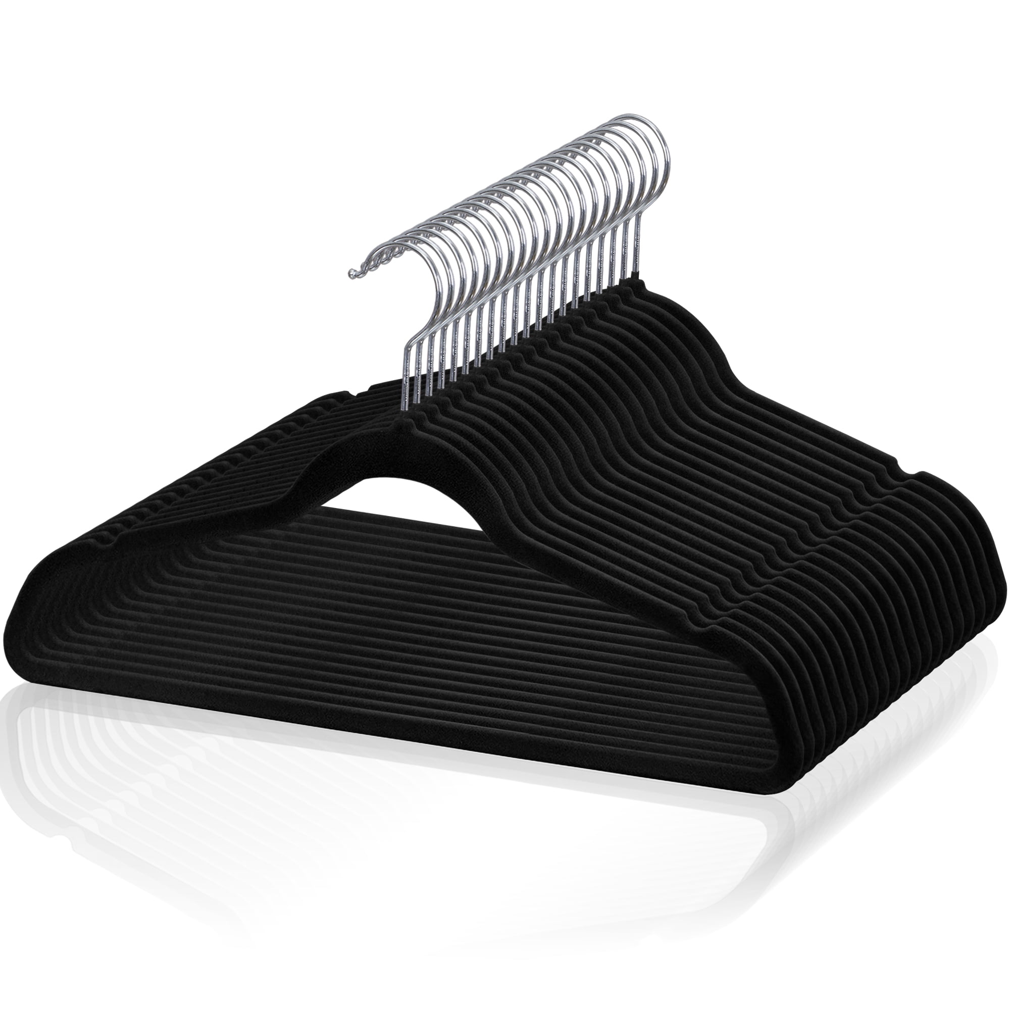 SuperDeal 100 Pack Velvet Clothes Hangers Non-Slip Slim Hangers Non-Slip Adult Suit Shirts Hangers 360° Swivel Hook, Black