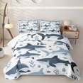 thumbnail image 2 of Manfei Ocean Shark Twin Quilt Set, Kawaii Sealife Lover Twin Coverlet Set, Navy Blue, 2-Piece, 1 Bedspread and 1 Pillowcase, 2 of 7