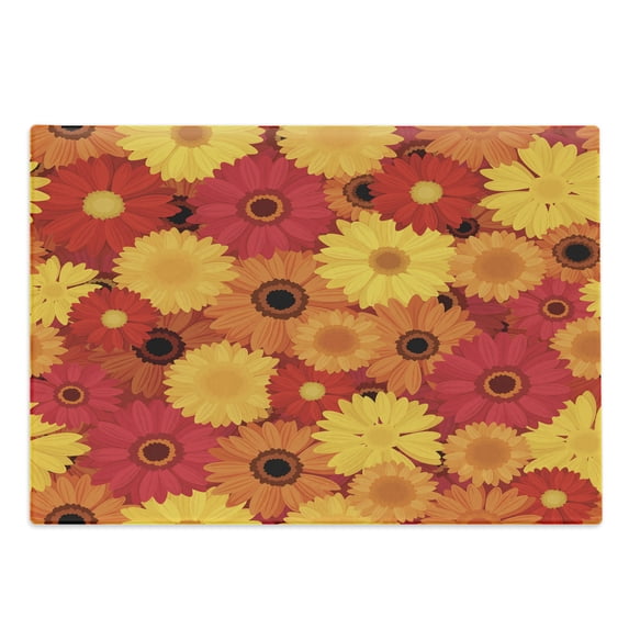 Gerber Daisy Cutting Board, Summer Bloom Love Pattern with Continuous Nested Flower Petals in Warm Tones, Decorative Tempered Glass Cutting and Serving Board, in 3 Sizes, by Ambesonne