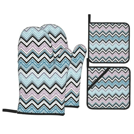 

Oven Mitts and Pot Holders 4 pcs Set light stripes Heat Resistant Pot Holders Oven Mitts for kitchen Non-Slip Hanging Loop Oven Glove Potholders for Baking Cooking