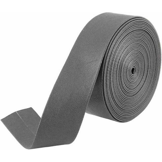 Tiras de cuero plegables de 5 m x 30 mm, cinta de PU gris para recortar bordes, cordón de cuero plano, correas de cuero sintético con grano de piel de cordero, cuerdas, hilo