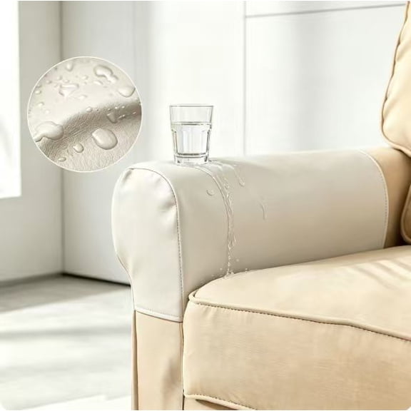 2 Pcs PU Leather Sofa Armrest Cover, Anti-Slip Waterproof Furniture Armrest Protector, Stretch Armchair Cover, for Sofas Chairs Recliner Waterproof Spandex Fabric (White)