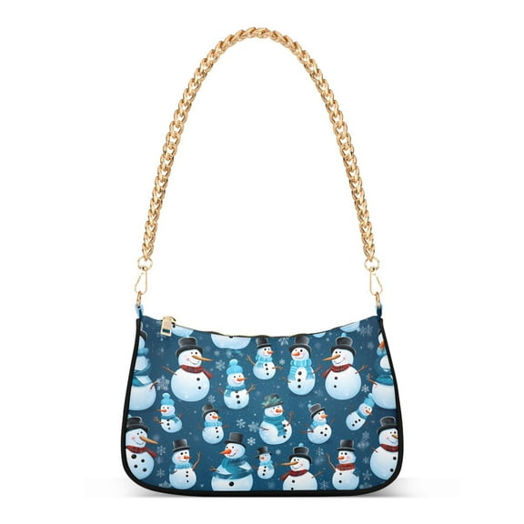 Womens Chain Shoulder Bag Christmas Snowmans Classic Tote Handbags Fashion Clutch Hobo Purse with Zipper for Travel Casual
