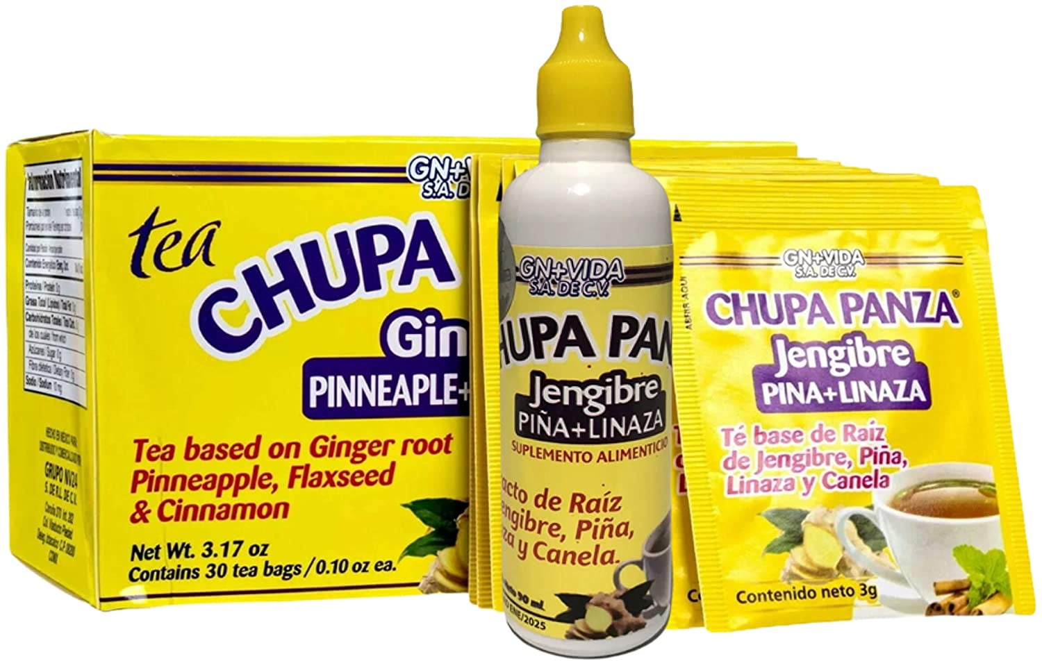 TEA CHUPA PANZA TE JENGIBRE PINA LINAZA CANELA 30 Day Supply DETOX GN + VIDA