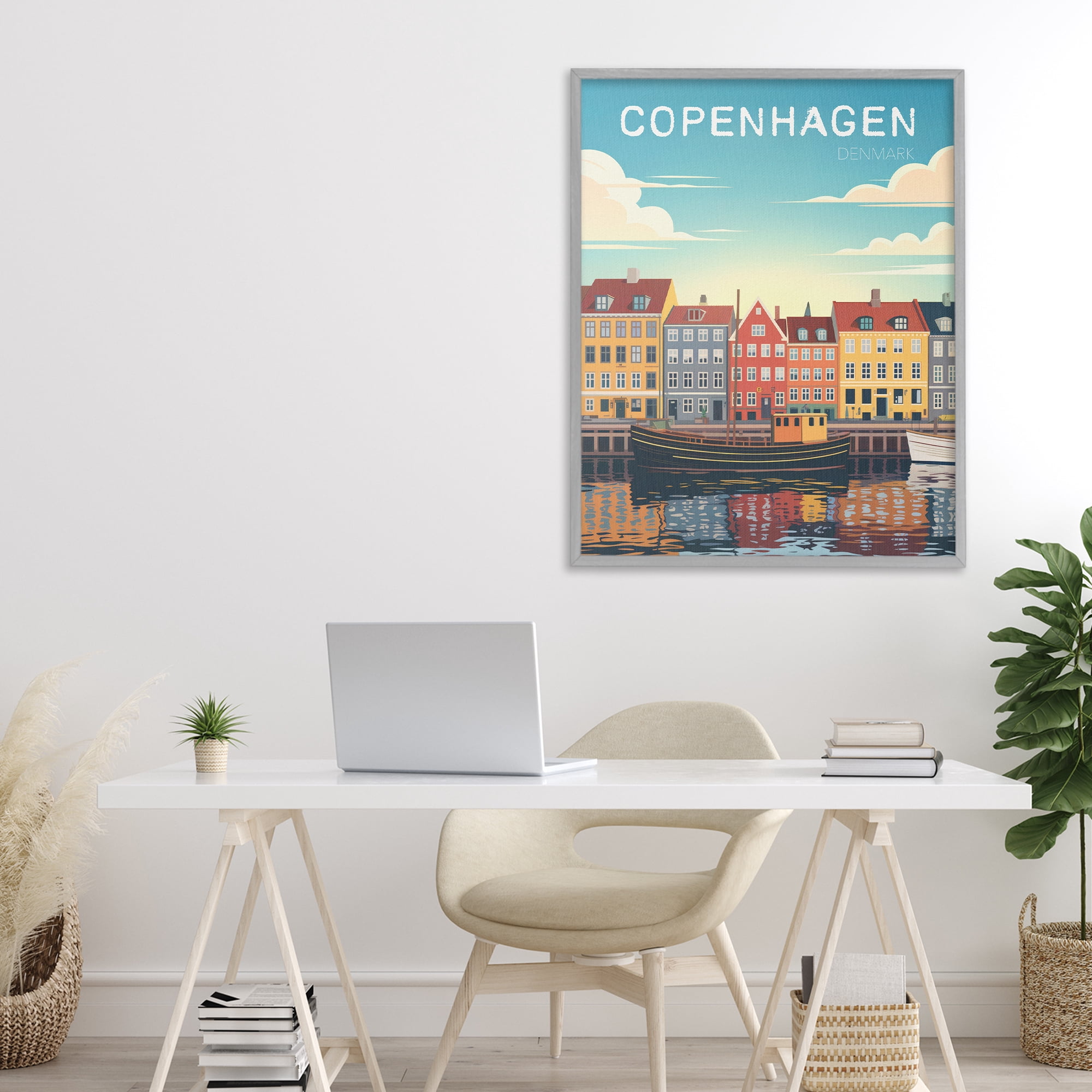 Stupell Industries Copenhagen Cityscape with River Gray Framed Giclee Art, design by Andreas Magnusson