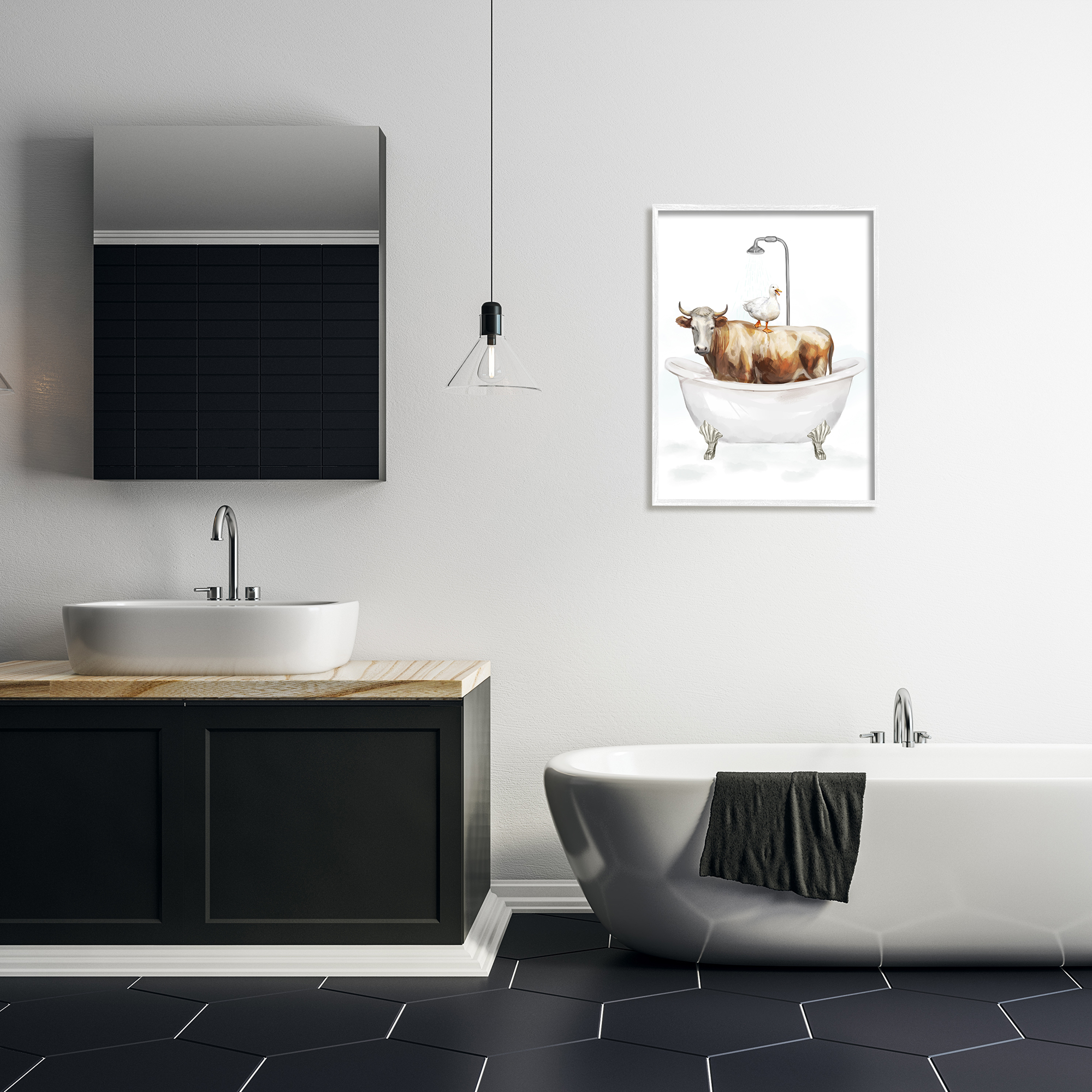 Stupell Industries Farm Animals Bathtub Animals & Insects Painting White Framed Art Print Wall Art, 24 x 30
