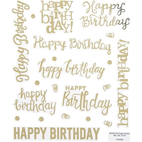 Gold Happy Birthday Foil Stickers - 42 Pc