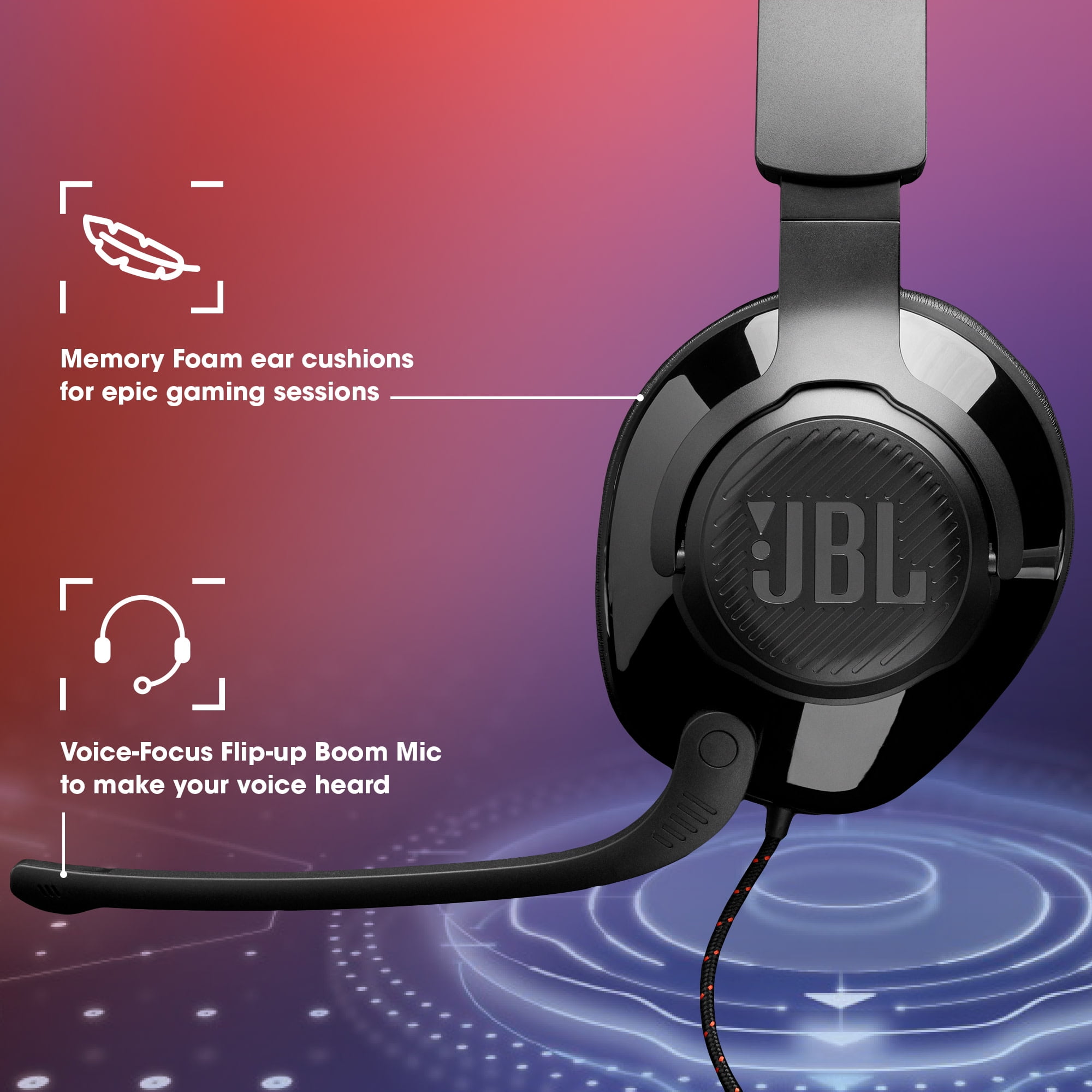 JBL Quantum 300 - Hybrid wired over-ear PC gaming headset with flip-up mic - Black