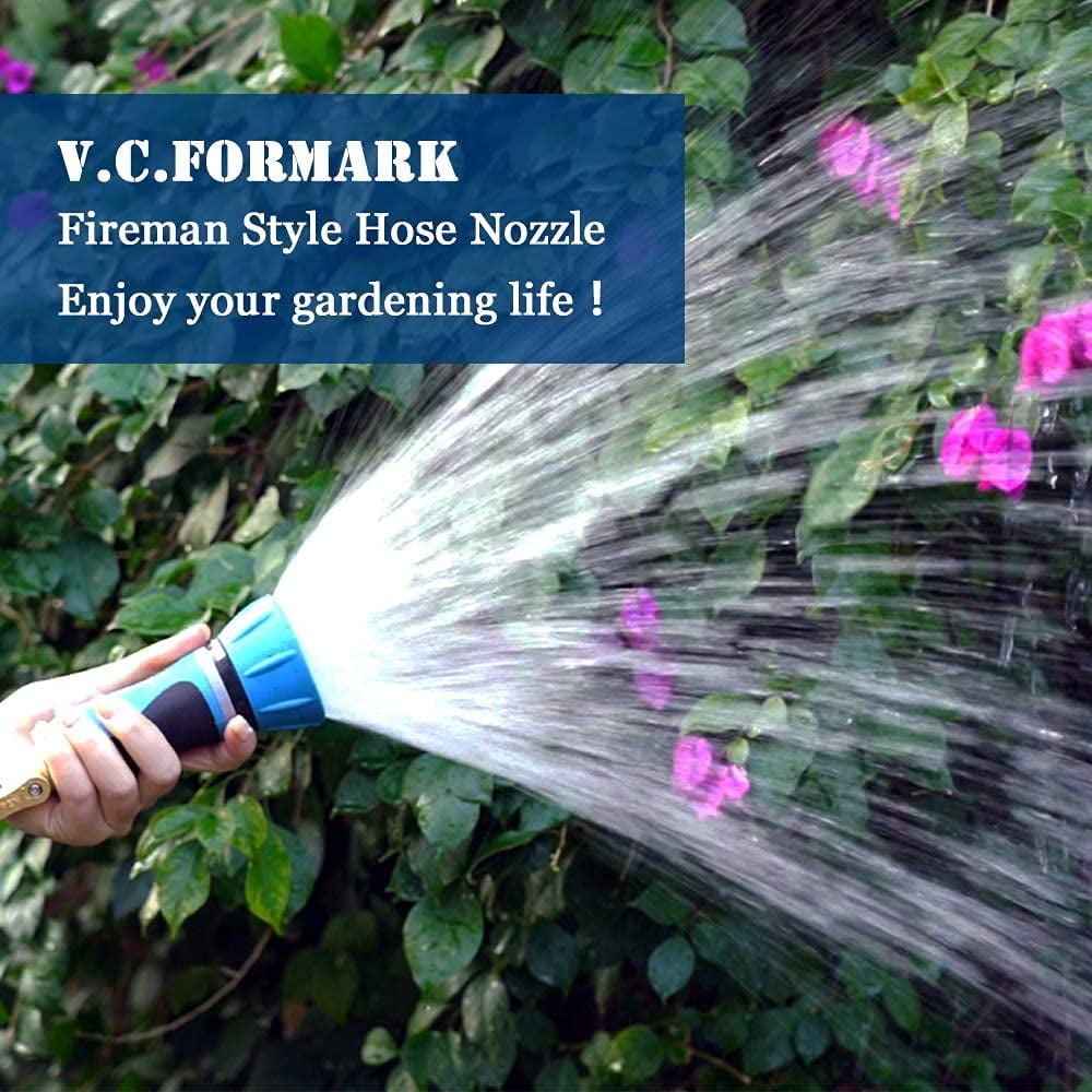 V.C.Formark Fireman Style Hose Nozzle,Heavy Duty High Pressure Garden Nozzle with Adjustable Spray Mode Suitable for Car Washing,Terrace,Lawn/Garden Watering,Pet Shower and All Standard Garden Hoses 