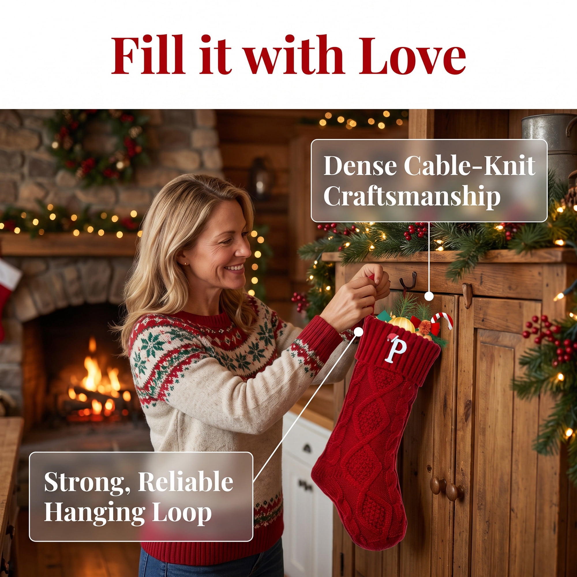 Unique Bargains Canine Bone Christmas Stocking Luxury Puppy Holiday Keepsake Sack Red Letter P 17"