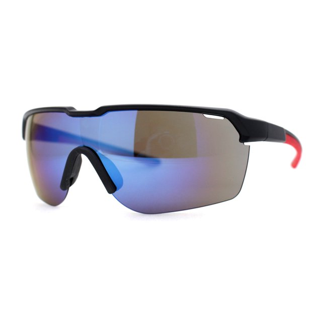 Mens 90s Classic Half Rim Sport Wraparound Plastic Sunglasses Black Red Blue Mirror
