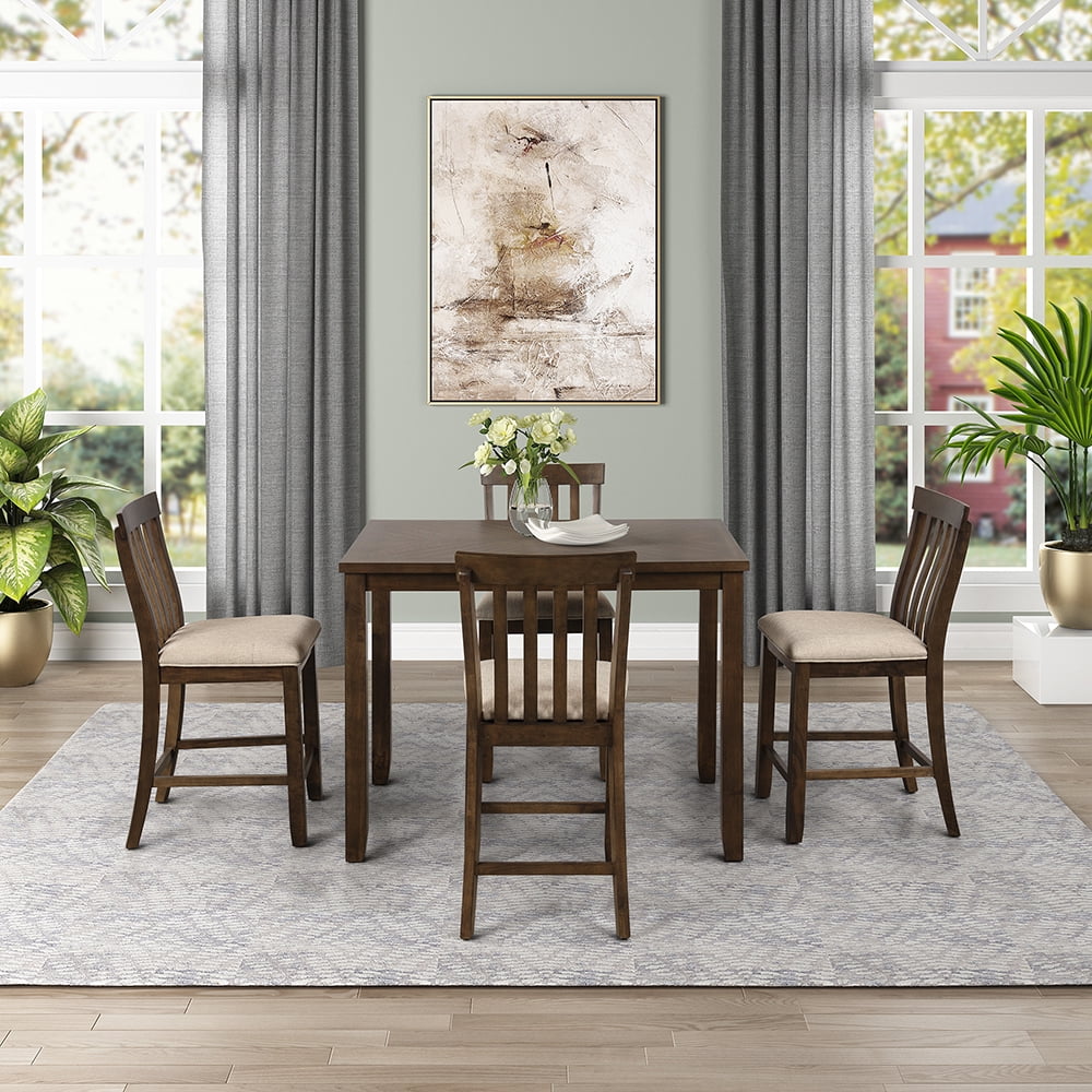 Kepooman 5Pcs Dining Sets, Transitional Style Counter Height Wood Dining Square Table & 4 Chairs with Upholstered Seat and Footrest, Yellow Oak Kepooman 5Pcs Dining Sets, Transitional Style Counter Height Wood Dining Square Table & 4 Chairs with Upholstered Seat and Footrest, Yellow Oak