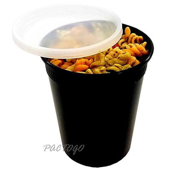Pactiv-Newspring 32 oz. Black Microwaveable DELItainer Plastic Freezer Food Deli Soup Containers Tubs w/Lids - 100% BPA Free (Pack of 12 Sets)