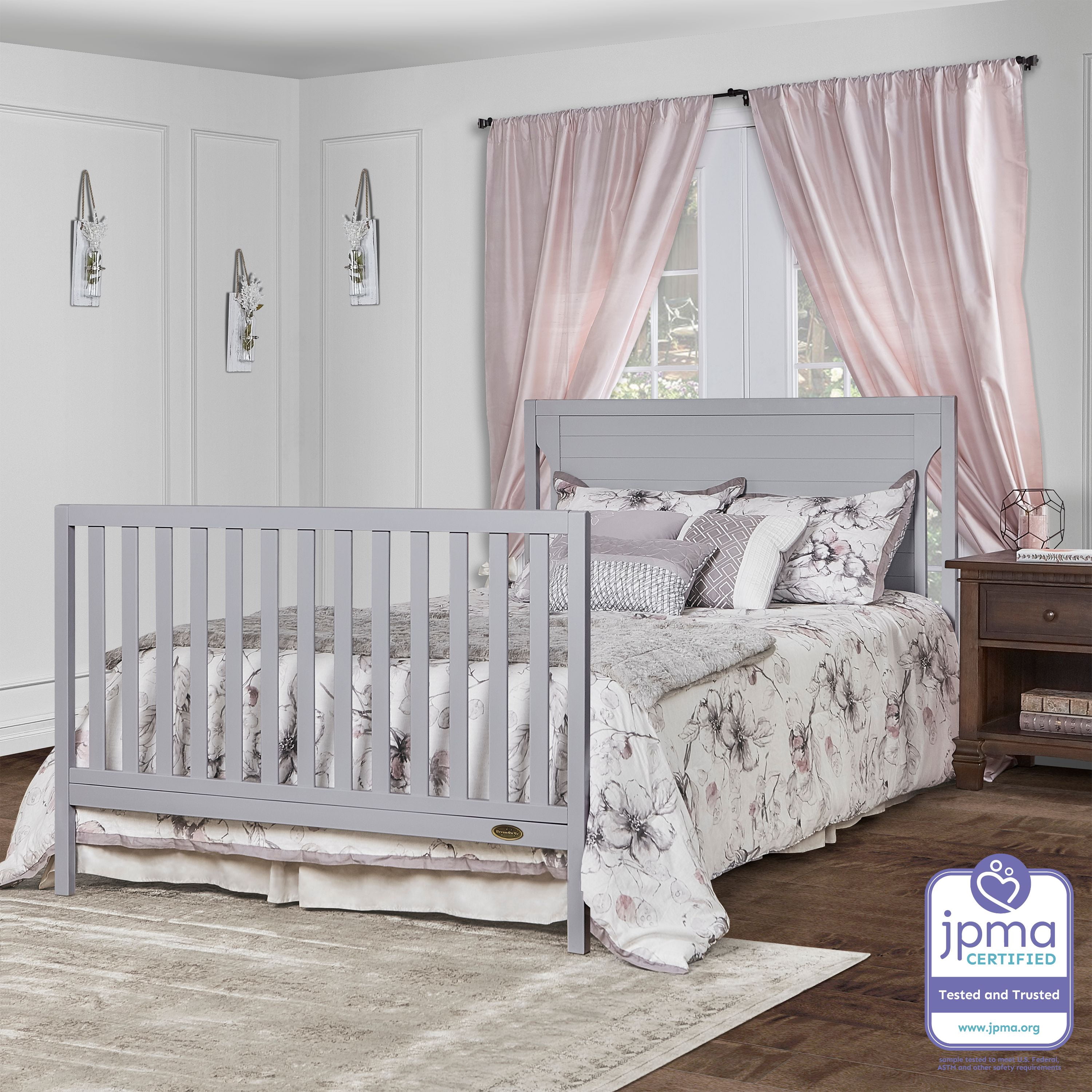 Dream On Me Cape Cod 5-in-1 Convertible Crib, Pebble Grey