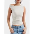 thumbnail image 4 of Womens Summer Off The Shoulder Crop Tops Sleeveless One Shoulder Ruched Asymmetrical Going Out Tank Top, 4 of 5