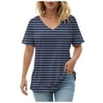 thumbnail image 5 of vigerkar Summer Tops for Women 2025 Short Sleeve V Neck T Shirts Trendy Vintage Basic Tees Loose Comfy Blouses Casual Outfits Dark Blue, XXL, 5 of 6