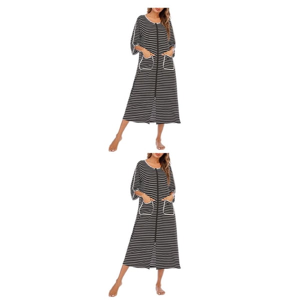 Minnieouse Vestido de noche de mujer con cremallera de repuesto, cárdigan transpirable de otoño e invierno, de oficina para el hogar, ropa de Negro S 2Conjunto