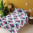 thumbnail image 2 of Modern Floral Sheet Set, Dreamy Abstract Boho Rounds with Tropical Hibiscus Pattern Art, Fitted & Flat Sheet with Pillowcase Bedding Accent 4 Pcs Set, Full, Dark Cocoa Sea Blue Cream, by Ambesonne, 2 of 5