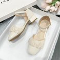 thumbnail image 1 of Sweet Ruffles Pearl Ladies Sandals Square Low Heel 2023 Summer Hot Tobillo Strap Casual Cozy Party Wedding Shoes Mujer Shoes35 Gao Jinjia LED, 1 of 2