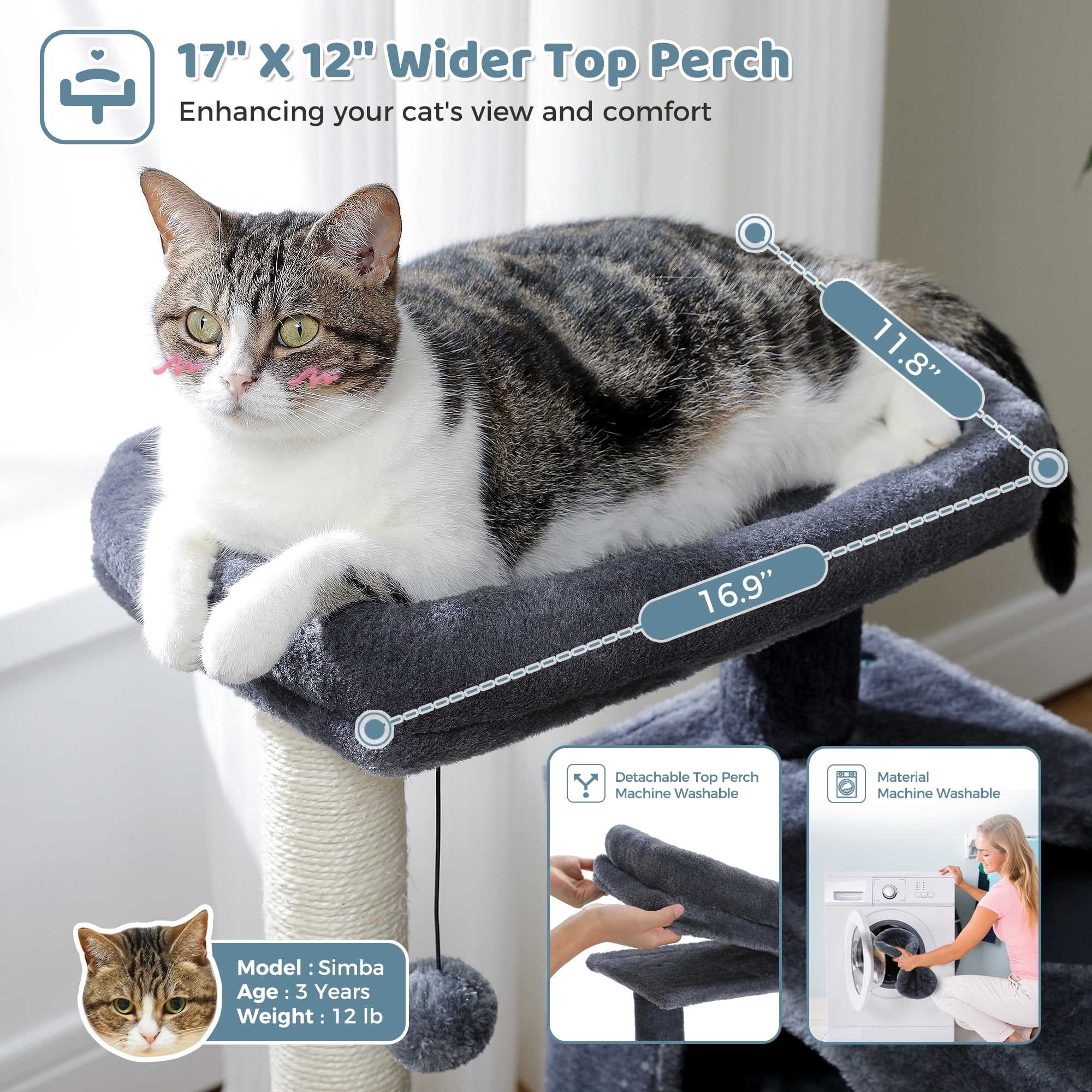 PAWZ Road 31.5" Modern Cat Tree Tower with Dual Large Condos for Kitten ＆ Medium Size Cat Dark Gray