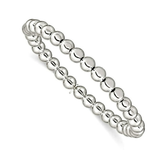 925 Sterling Silver Polished Bead Stretch Bracelet 6mm Wide Stretch Bracelet for Women - 4.2 Grams