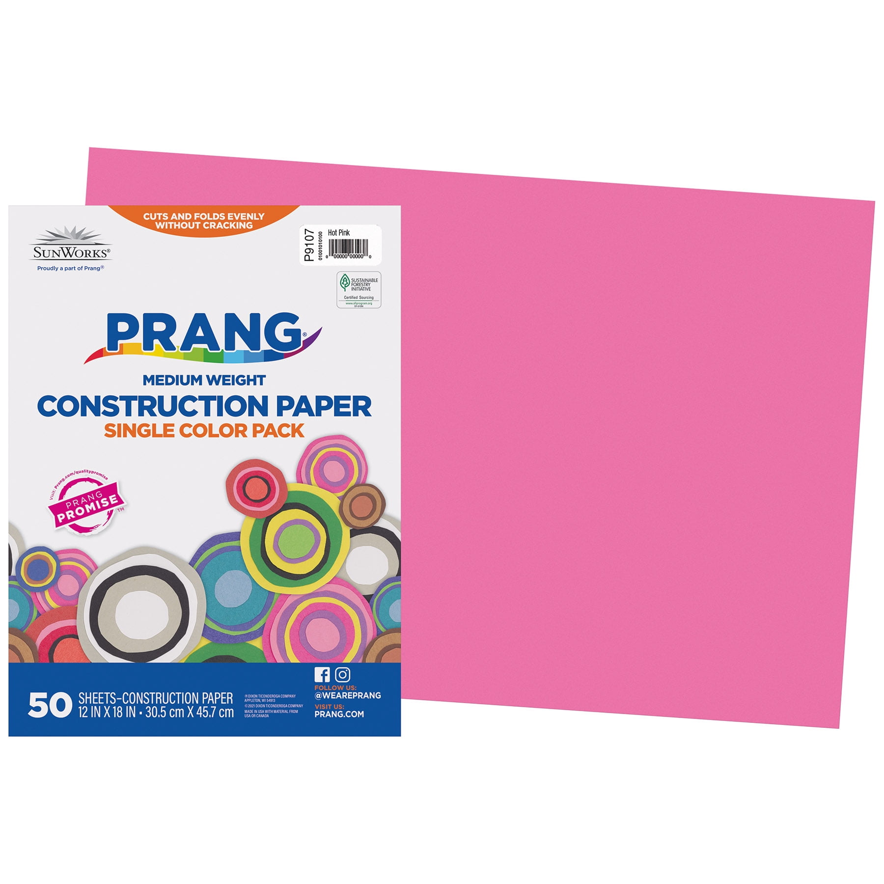 Prang Construction Paper, Medium Weight, Hot Pink, 12" x 18", 50 Sheets Per Pack, 5 Packs
