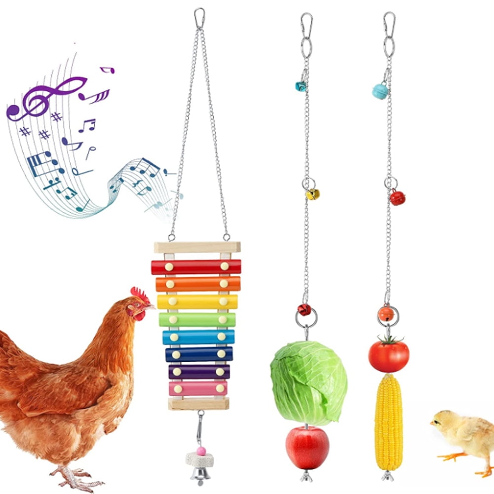 Buy Chicken Toys for Coop, 3 Pack Suspensible Wood Xylophone Toy, Fruit