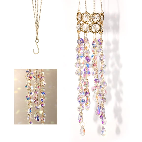 Crystal Suncatcher Hanging Wind Chime, Window Garden Rainbow Maker Prism Crystal Ornament, Gold Plated Sun Catchers for Indoor Outdoor Home Décor
