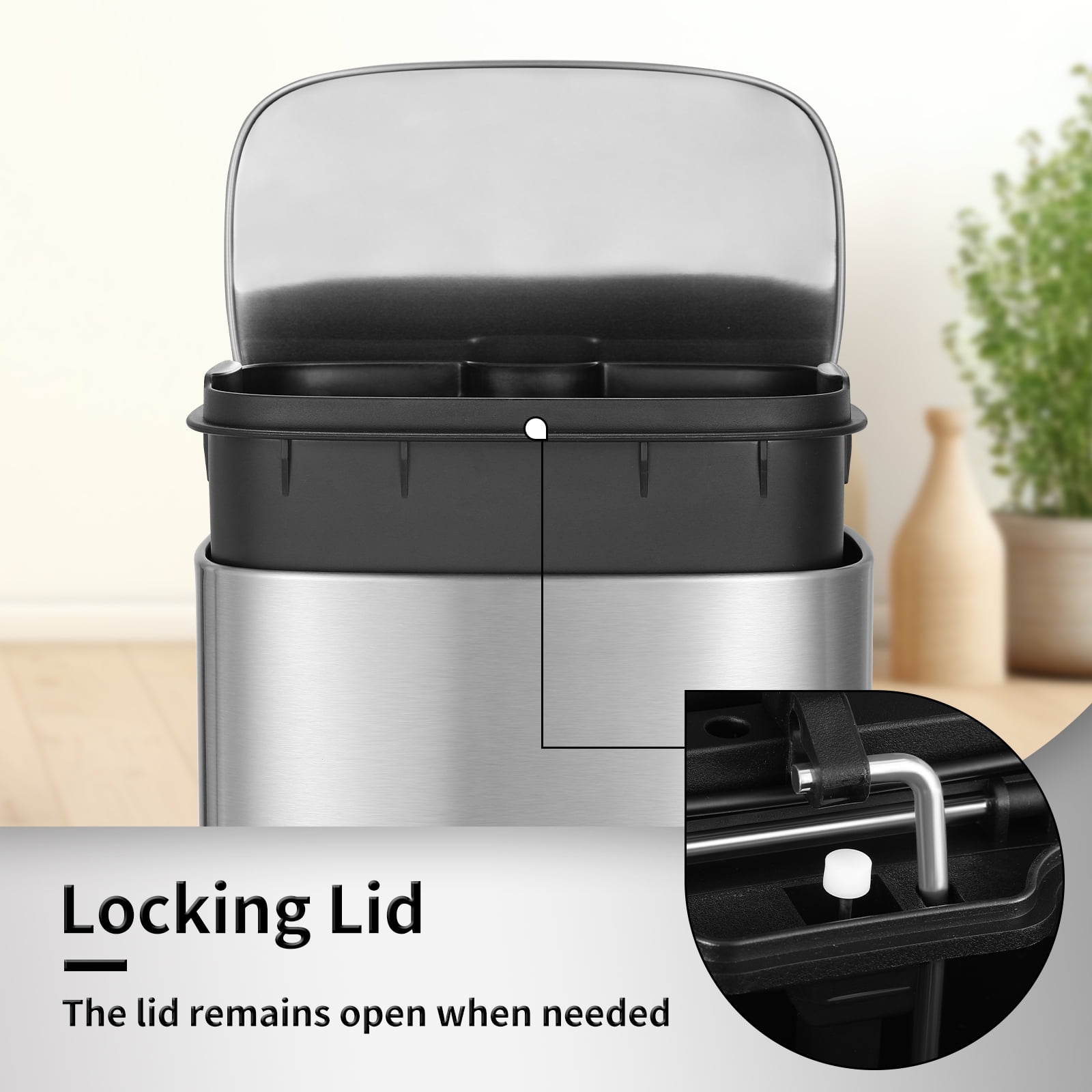 TLSUNNY 13.2 + 1.3 Gallon Kitchen Trash Can Combo, Stainless Steel Step Trash Can Set with Soft-Close Lid & Inner Bucket, for Home / Office