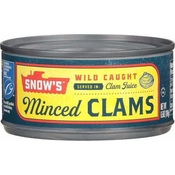 Snow's Wild Caught Minced Clams Canned, 6.5 oz Can - 5g Protein Per Serving - Gluten Free, Keto Friendly, 99% Fat Free ( Pack of 2 )