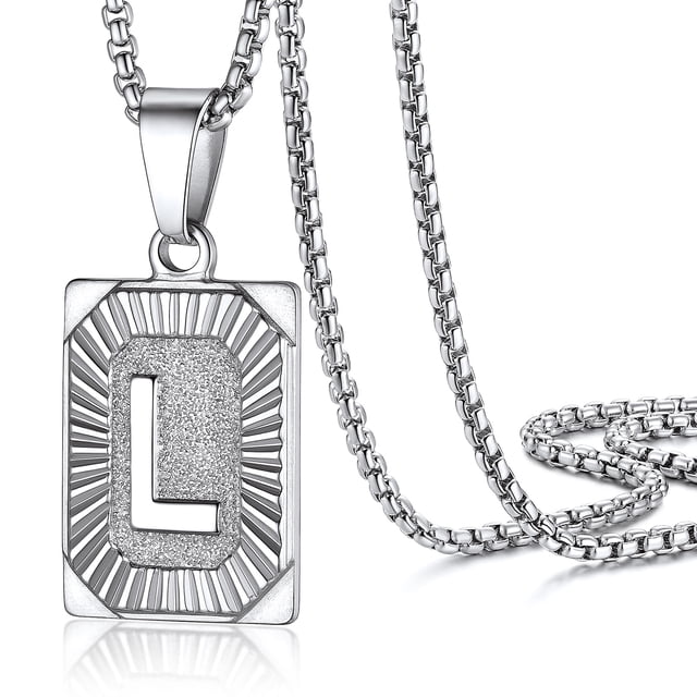 PROSTEEL Collar con colgante inicial de acero inoxidable para hombres y mujeres, letra L Nombre de Amor Personalizado Collar de Plata Cadena Cumpleaños Regalo de Navidad para Niño
