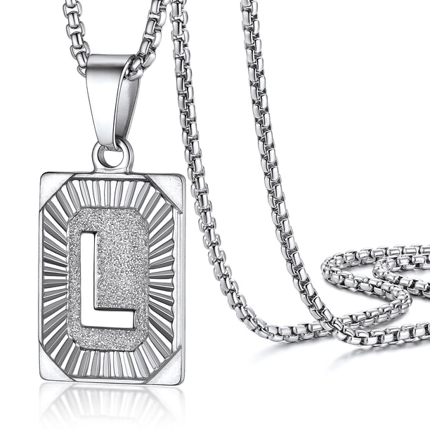 PROSTEEL Collar con colgante inicial de acero inoxidable para hombres y mujeres, letra L Nombre de Amor Personalizado Collar de Plata Cadena Cumpleaños Regalo de Navidad para Niño
