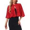 thumbnail image 4 of INSPIRE CHIC Sequin Jackets for Women's Velvet Capelet Cocktail Sprakly Bolero Shrugs L Red, 4 of 5
