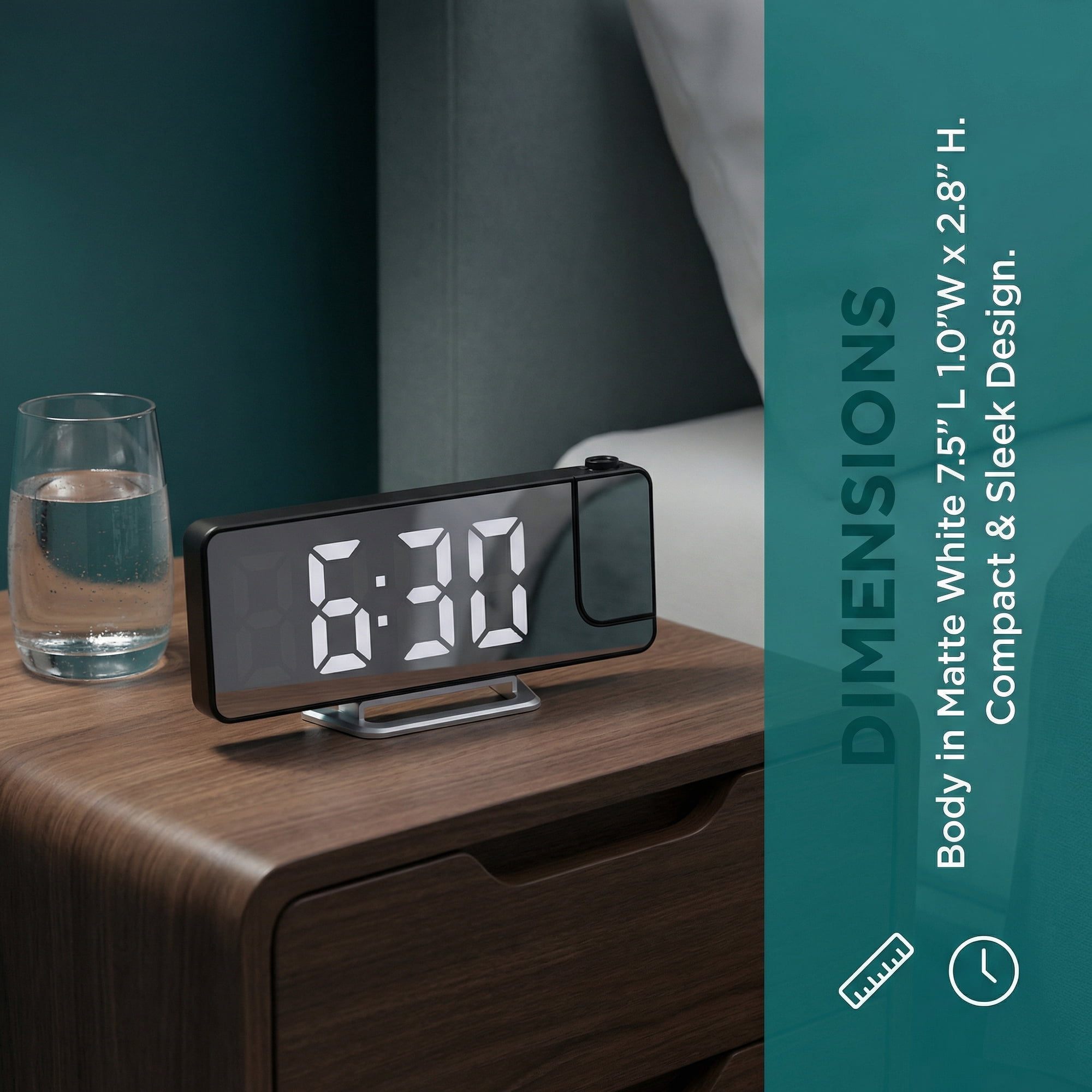 Unique Bargains Digital Dual Alarm Clock with A 180° Rotating Projector 7.5" x 1" x 2.8"