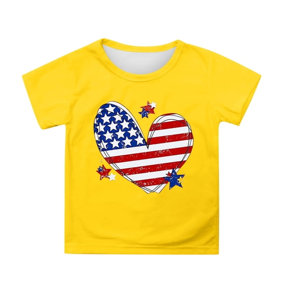 KHONTS Americans Flag Shirt Toddler Kids Boys Girls USA Flag Heart Graphic T-Shirt 4th of July Shirt Patriotic Tee Tops,Size 2-12 Years Yellow 160