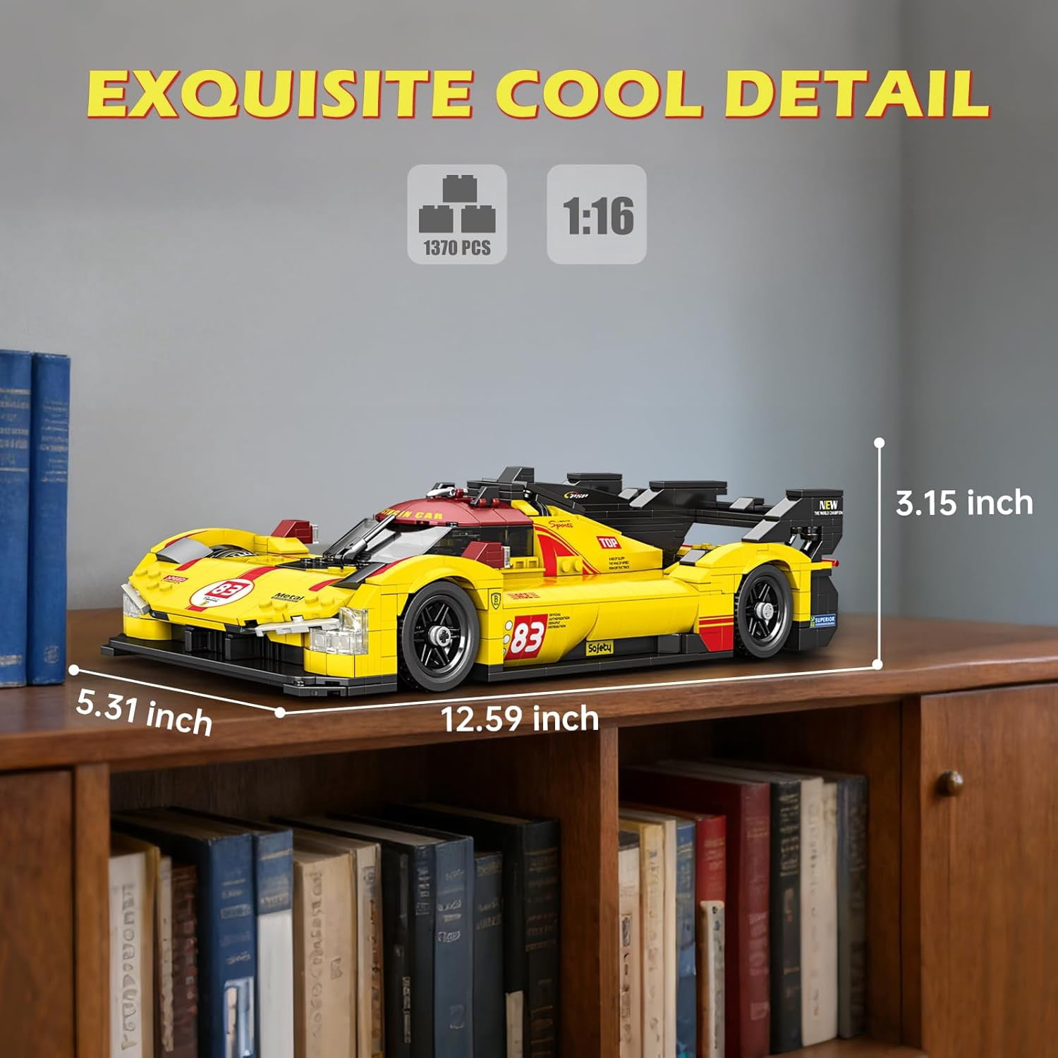 Super Sport Car Building Block Sets, 1:16 Racing Car Model Kit with Stickers, 12.59 * 5.31 * 3.15in Supercar Building Toys for Collection and Decoration