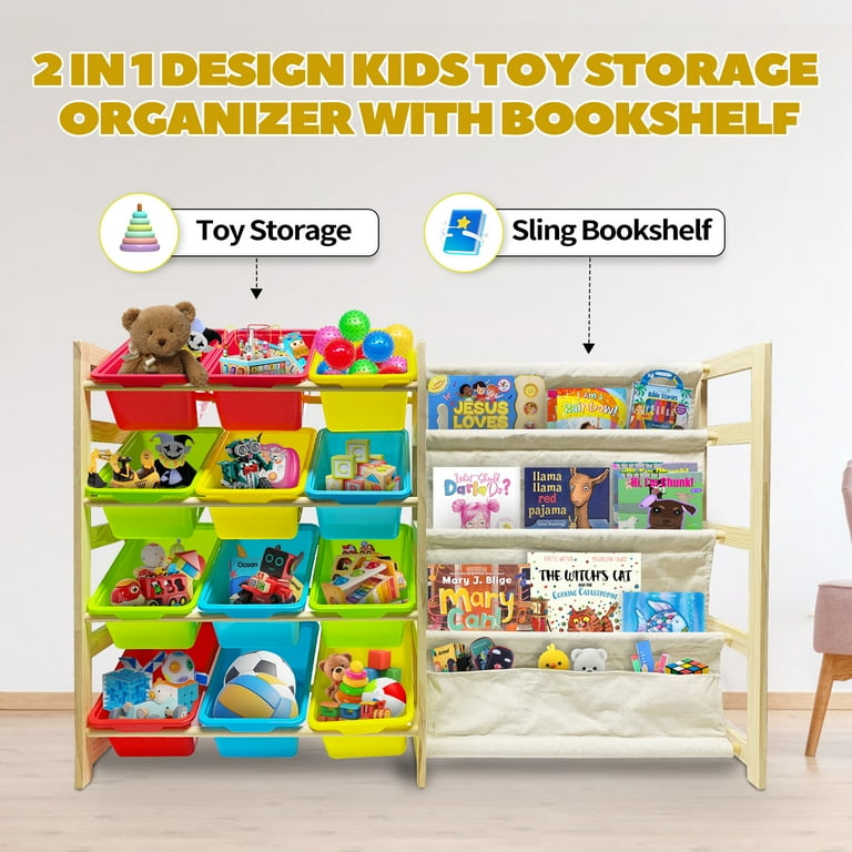 Kids Toy Storage Organizer w/Bins & Multi-Layer Shelf for Bedroom Playroom  Green